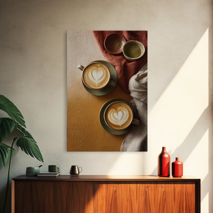 Latte Art Heart Seen from Above Framed Canvas Print, Coffee Shop Art, Modern Decor, Cafe Decor, Fine Art, Cafe, Wall Decor, CSA-2x3-84