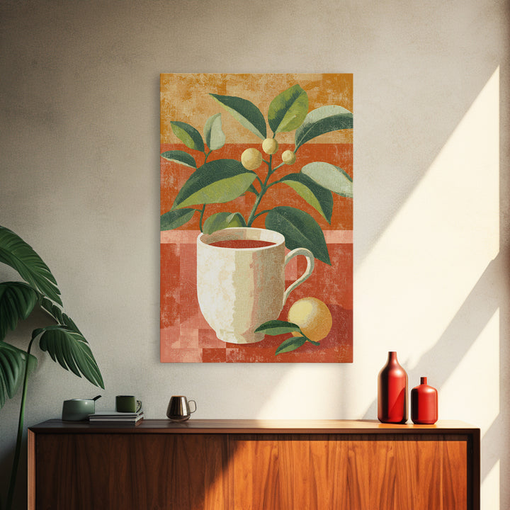 Retro Cafe Poster Coffee Cup Graphic Framed Canvas Print, Coffee Shop Art, Coffee Art, Cafe Decor, Fine Art, Cafe, CSA-2x3-87
