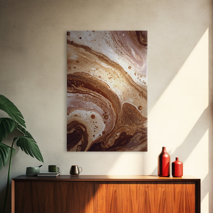 Abstract Brown and Cream Coffee Swirl Framed Canvas Print, Coffee Shop Art, Gothic Wall Art, Cafe Decor, Abstract Art, Cafe, CSA-2x3-89