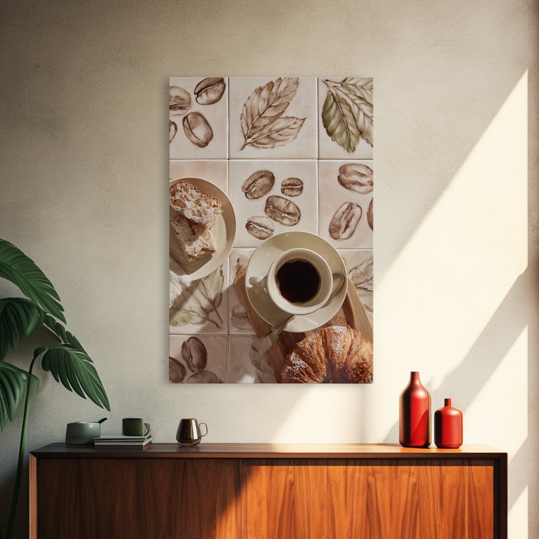 Coffee Bean Pattern Canvas Print, Coffee Shop Art, Whimsical Art, Cafe Decor, Oil Painting, Cafe, Minimalist Decor, CSA-2x3-95