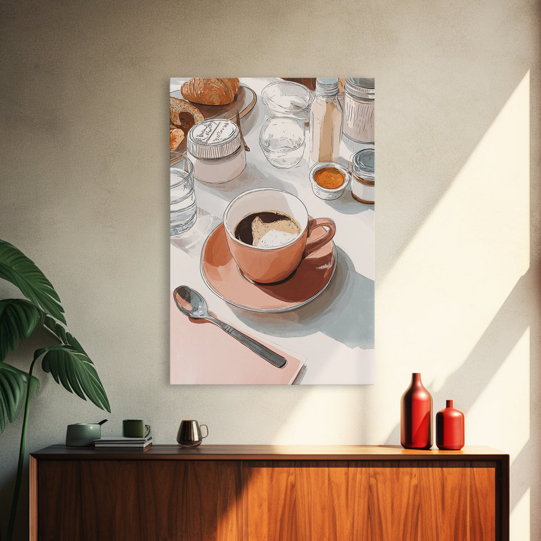 Minimal Line Art of a Cup and Framed Canvas Print, Coffee Shop Art, Kitchen Decor, Cafe Decor, Abstract Art, Cafe, CSA-2x3-98