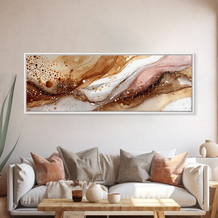 Abstract Brown and Cream Coffee Swirl Framed Canvas Print, Coffee Shop Art, Bedroom Wall Art, Cafe Decor, Abstract Art, Cafe, CSA-3x1-1
