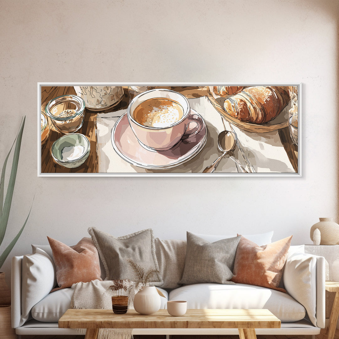 Minimal Line Art of a Cup and Framed Canvas Print, Coffee Shop Art, Printable Wall Art, Cafe Decor, Abstract Art, Cafe, CSA-3x1-10