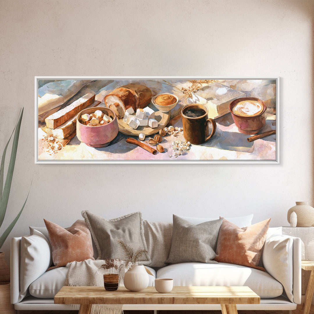 Cinnamon Sticks and Cappuccino Foam Still Life Canvas Print, Coffee Shop Art, Bedroom Wall Art, Cafe Decor, Fine Art, Cafe, CSA-3x1-16