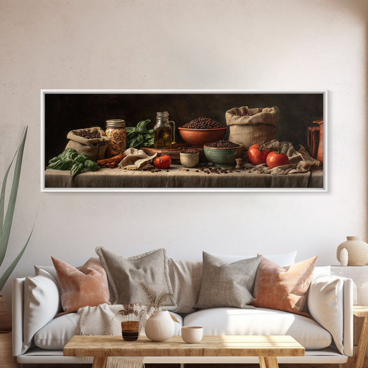 Coffee Beans and Burlap Sack Still Life Framed Canvas Print, Coffee Shop Art, Kitchen Art, Cafe Decor, Fine Art, Cafe, CSA-3x1-18