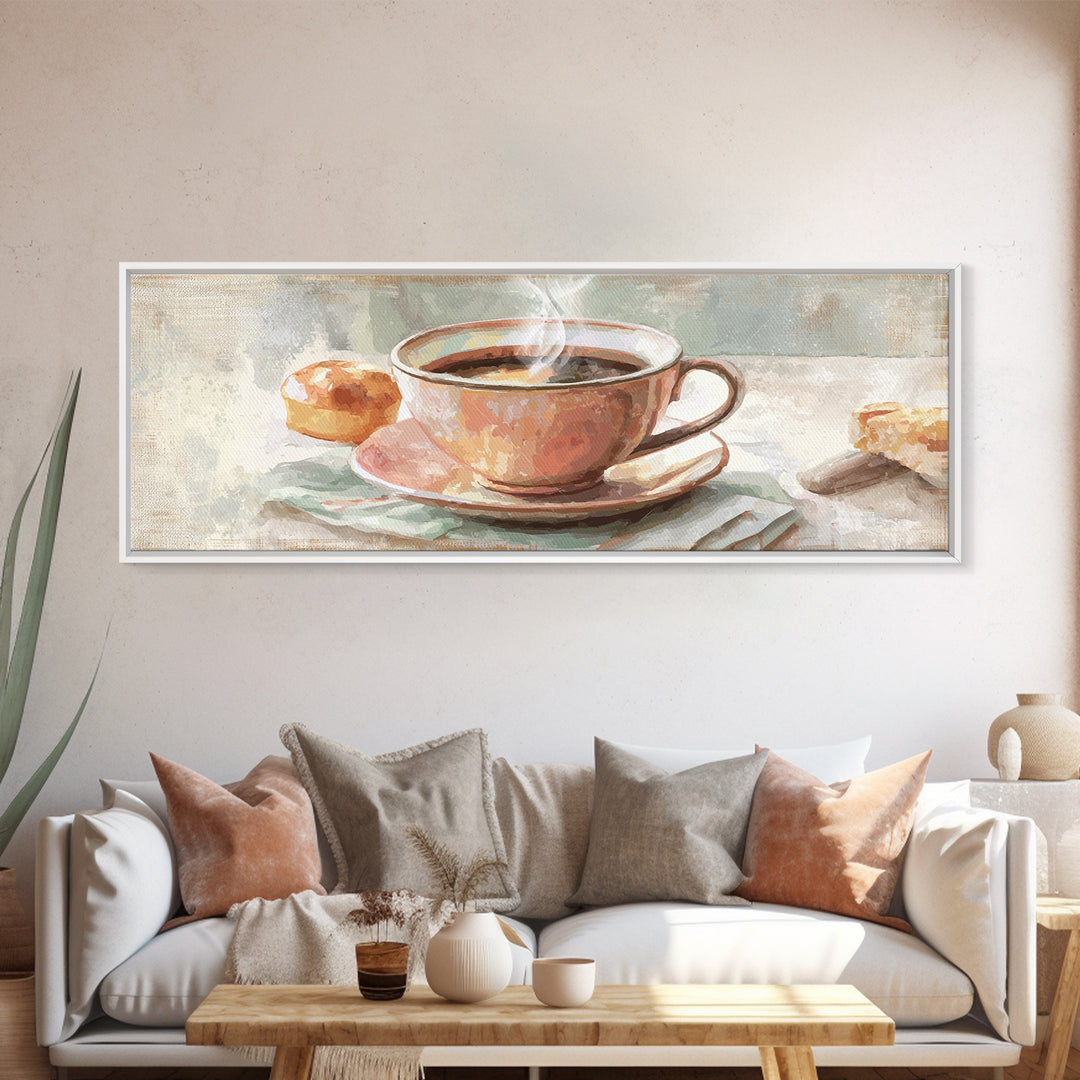 Retro Cafe Poster Coffee Cup Graphic Framed Canvas Print, Coffee Shop Art, Room Decor, Cafe Decor, Cafe, Canvas Wall Art, CSA-3x1-23