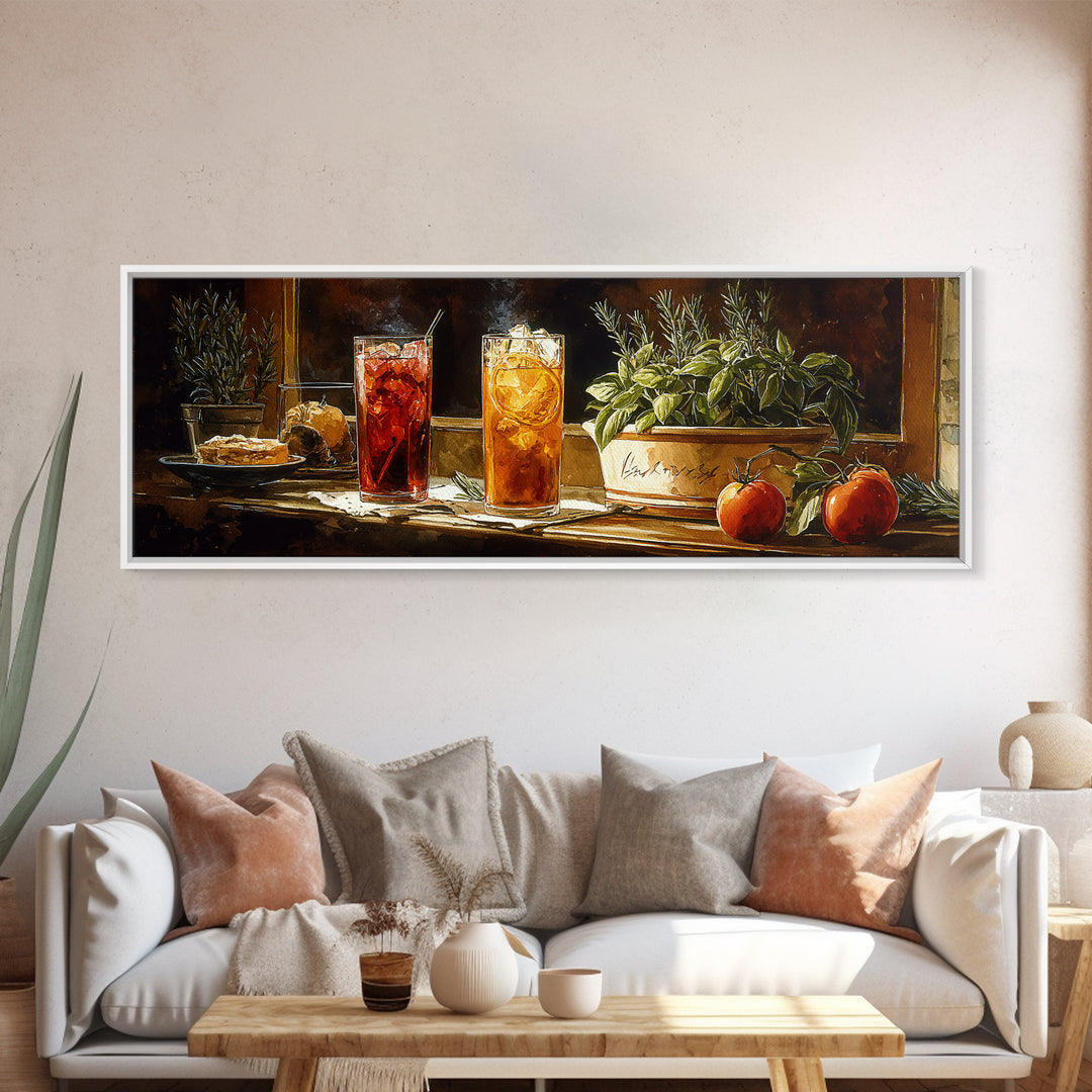 Iced Coffee Glass Framed Canvas Print, Coffee Shop Art, Textured Painting, Cafe Decor, Fine Art, Cafe, Kitchen Decor, CSA-3x1-27