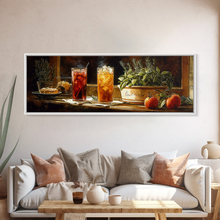 Iced Coffee Glass Framed Canvas Print, Coffee Shop Art, Textured Painting, Cafe Decor, Fine Art, Cafe, Kitchen Decor, CSA-3x1-27