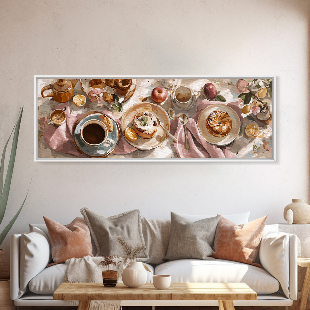 Sunlit Pastry and Coffee Arrangement Canvas Print, Coffee Shop Art, Minimalist Decor, Cafe Decor, Cafe, Kitchen Wall Art, CSA-3x1-35