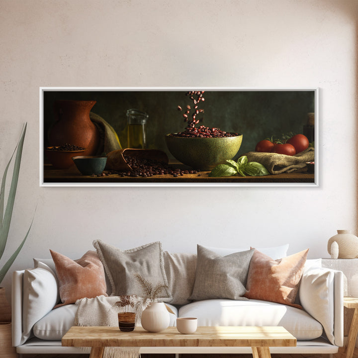 Roasted Beans Falling Through Dark Space Canvas Print, Coffee Shop Art, Gallery Decor, Cafe Decor, Fine Art, Cafe, Wall Art, CSA-3x1-36