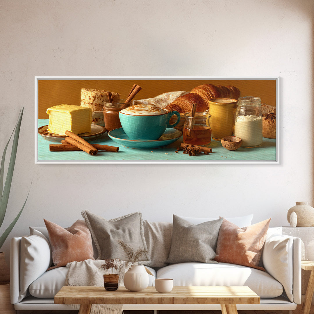 Cinnamon Sticks and Cappuccino Foam Still Life Canvas Print, Coffee Shop Art, Neutral Decor, Cafe Decor, Fine Art, Cafe, CSA-3x1-40