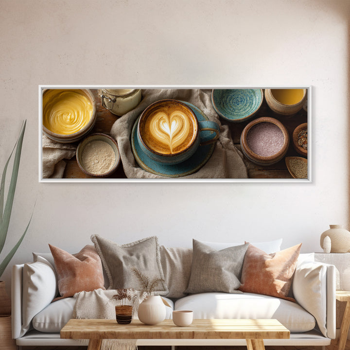 Latte Art Heart Seen from Above Framed Canvas Print, Coffee Shop Art, Modern Decor, Cafe Decor, Fine Art, Cafe, Wall Decor, CSA-3x1-44