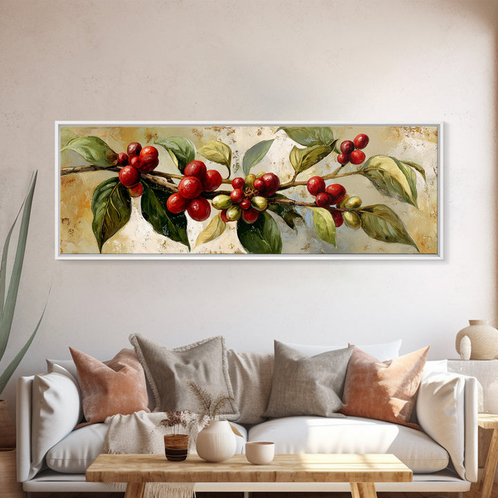 Botanical Coffee Plant Branch Canvas Print, Coffee Shop Art, Bedroom Wall Art, Cafe Decor, Fine Art, Cafe, Modern Decor, CSA-3x1-46