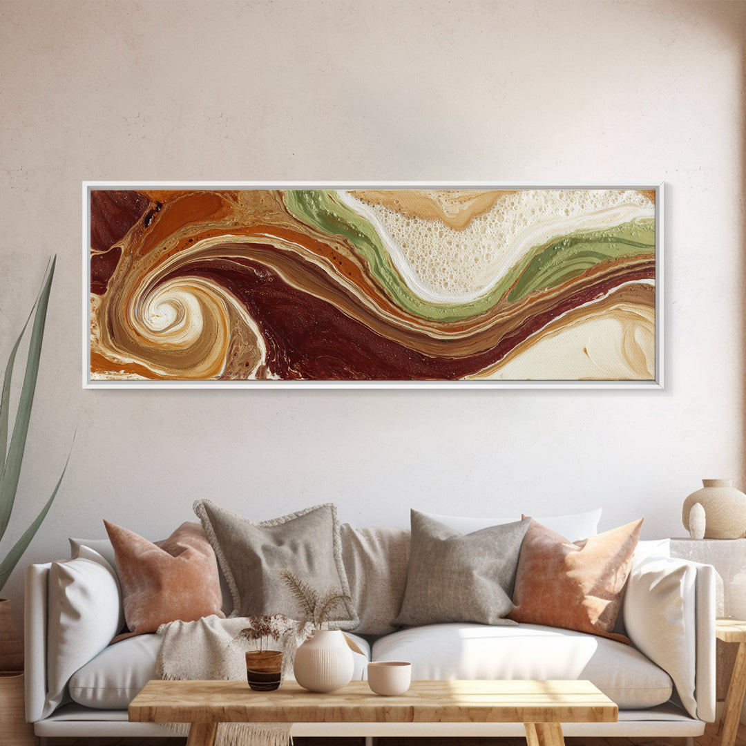 Abstract Brown and Cream Coffee Swirl Canvas Print, Coffee Shop Art, Minimalist Wall Art, Cafe Decor, Fine Art, Cafe, CSA-3x1-49