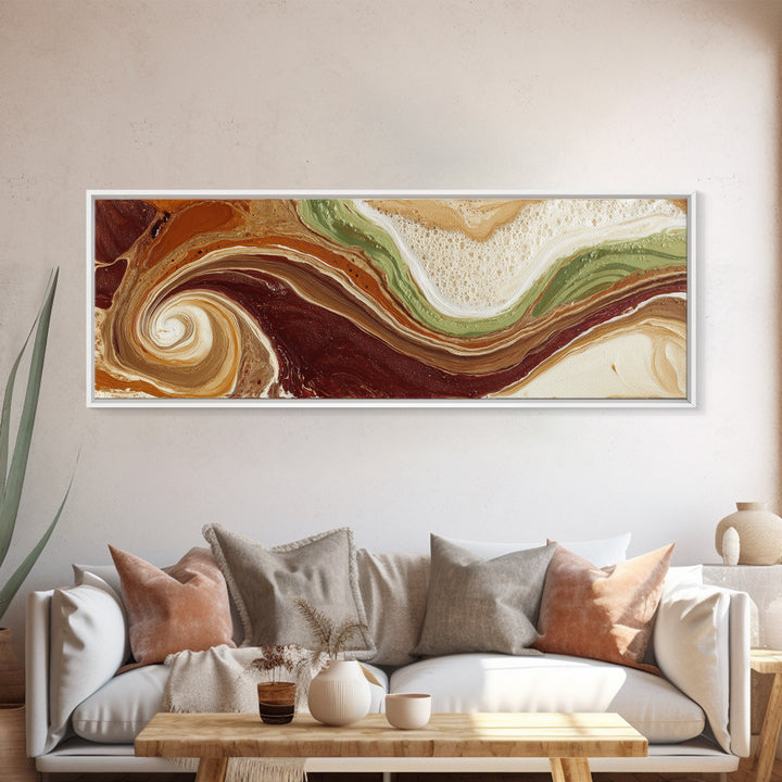 Abstract Brown and Cream Coffee Swirl Canvas Print, Coffee Shop Art, Minimalist Wall Art, Cafe Decor, Fine Art, Cafe, CSA-3x1-49