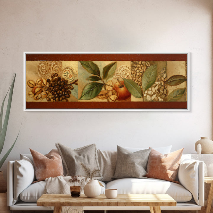 Coffee Bean Pattern Framed Canvas Print, Coffee Shop Art, Coffee, Cafe Decor, Cafe, Living Room Decor, Dark Academia Decor, CSA-3x1-55