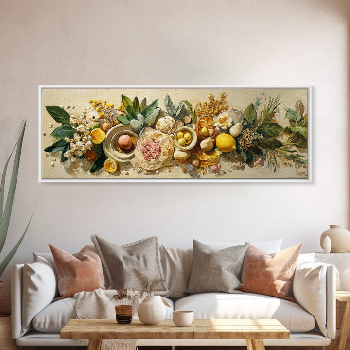 Sunlit Pastry and Coffee Arrangement Framed Canvas Print, Coffee Shop Art, Art Print, Cafe Decor, Cafe, Dark Academia Decor, CSA-3x1-59