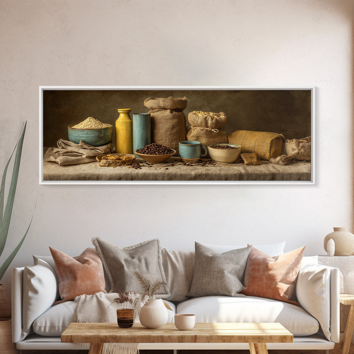 Coffee Beans and Burlap Sack Still Life Canvas Print, Coffee Shop Art, Canvas Print, Cafe Decor, Fine Art, Cafe, Neutral Decor, CSA-3x1-66