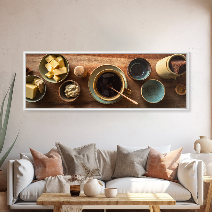 Moody Dark Roast Still Life Framed Canvas Print, Coffee Shop Art, Wall Decor, Cafe Decor, Fine Art, Cafe, Kitchen Gift, CSA-3x1-72