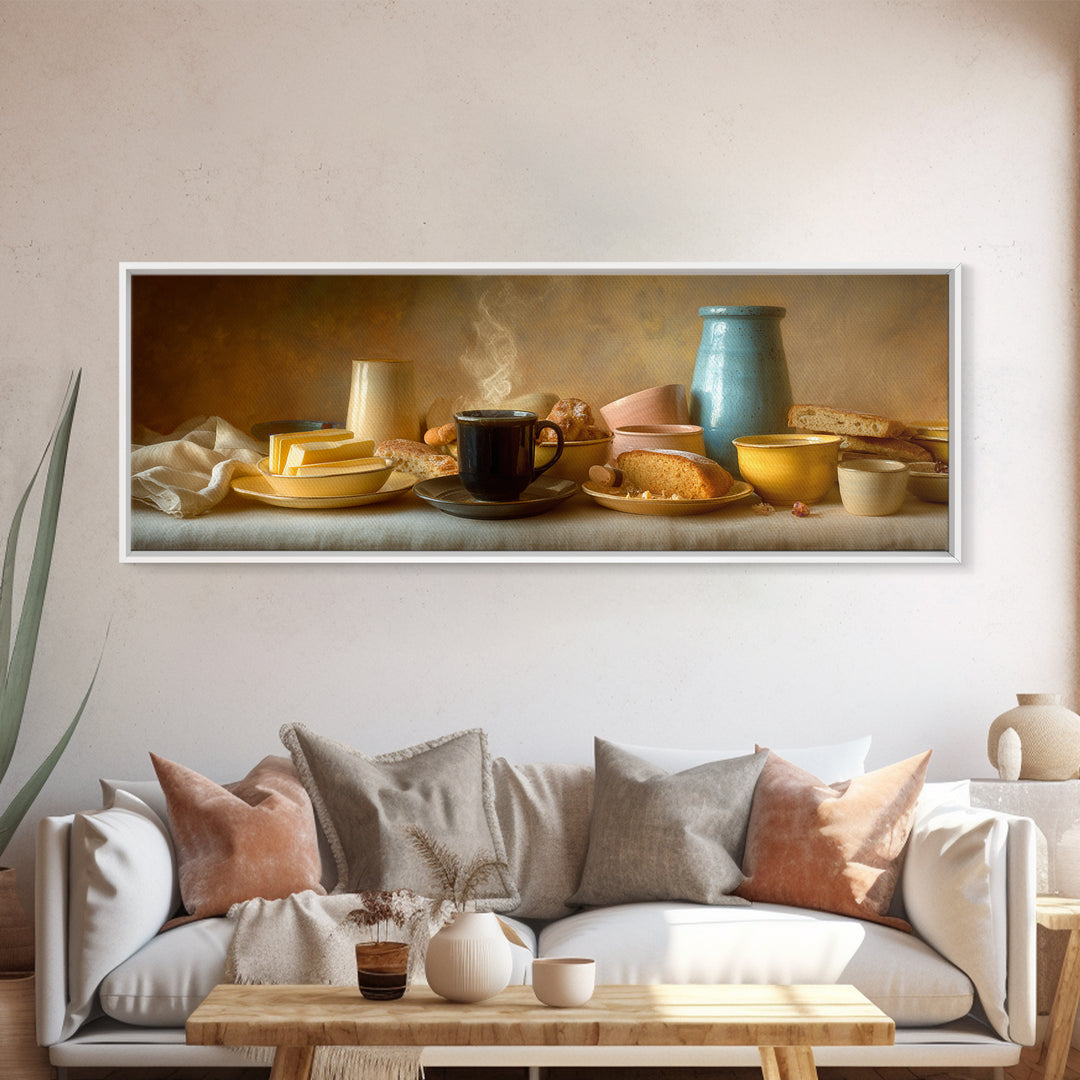 Black Cat Beside a Steaming Cup Canvas Print, Coffee Shop Art, Canvas Wall Art, Cafe Decor, Fine Art, Cafe, Bedroom Wall Art, CSA-3x1-78