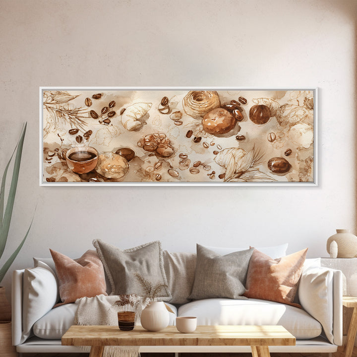 Coffee Bean Pattern Framed Canvas Print, Coffee Shop Art, Kitchen Gift, Cafe Decor, Oil Painting, Cafe, Coffee Art, Food Art, CSA-3x1-79