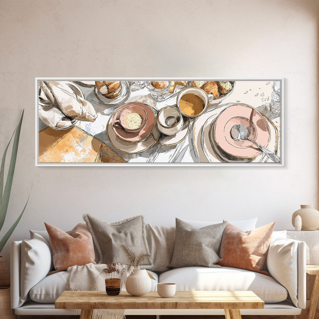 Minimal Line Art of a Cup and Framed Canvas Print, Coffee Shop Art, Dopamine Decor, Cafe Decor, Fine Art, Cafe, Coffee Wall Art, CSA-3x1-82