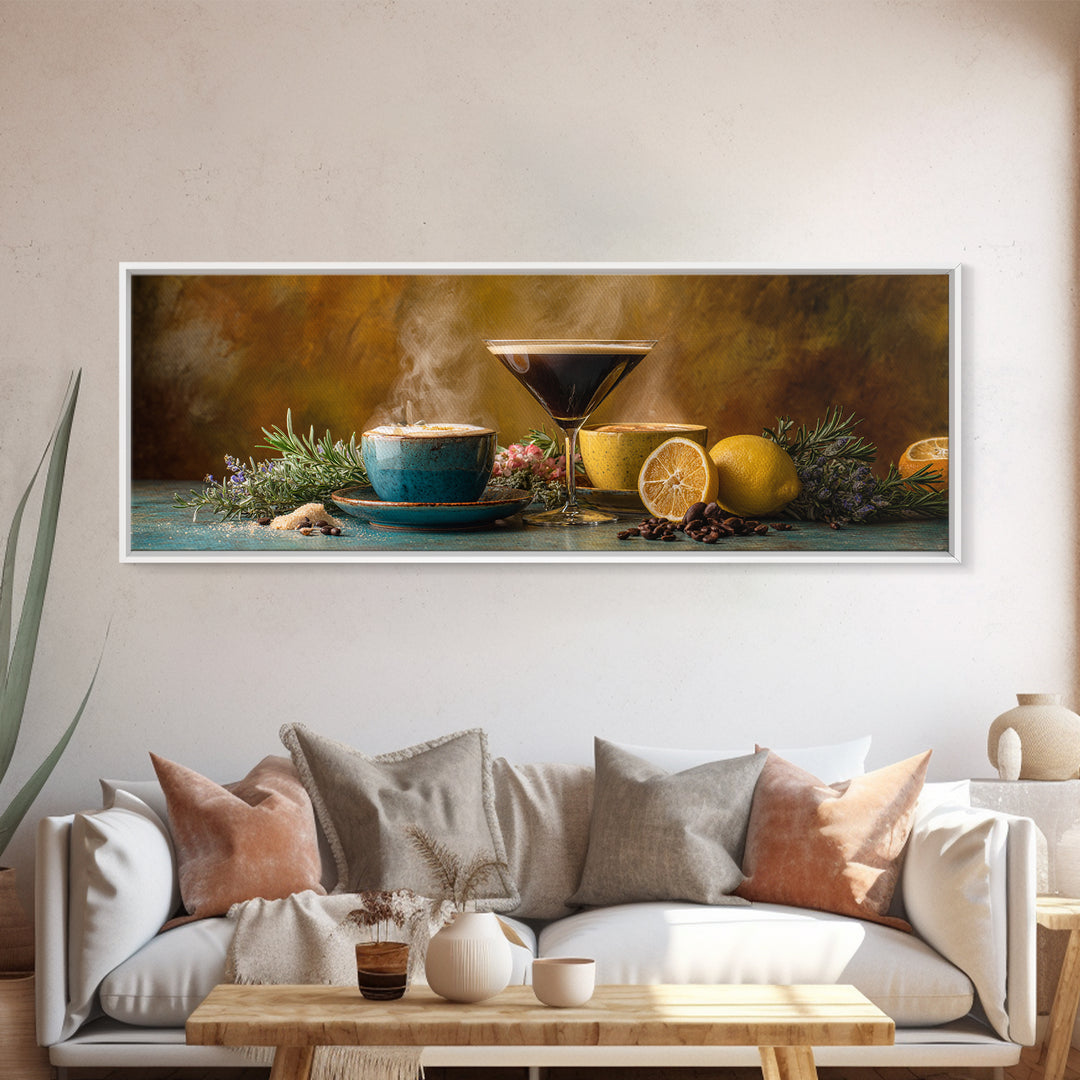 Espresso Martini Coffee Cocktail Still Life Framed Canvas Print, Coffee Shop Art, Dark Academia Decor, Cafe Decor, Cafe, CSA-3x1-9