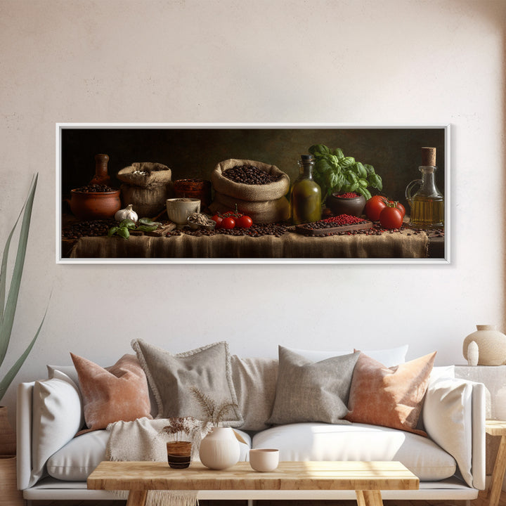 Coffee Beans and Burlap Sack Still Life Framed Canvas Print, Coffee Shop Art, Moody Wall Art, Cafe Decor, Fine Art, Cafe, CSA-3x1-90