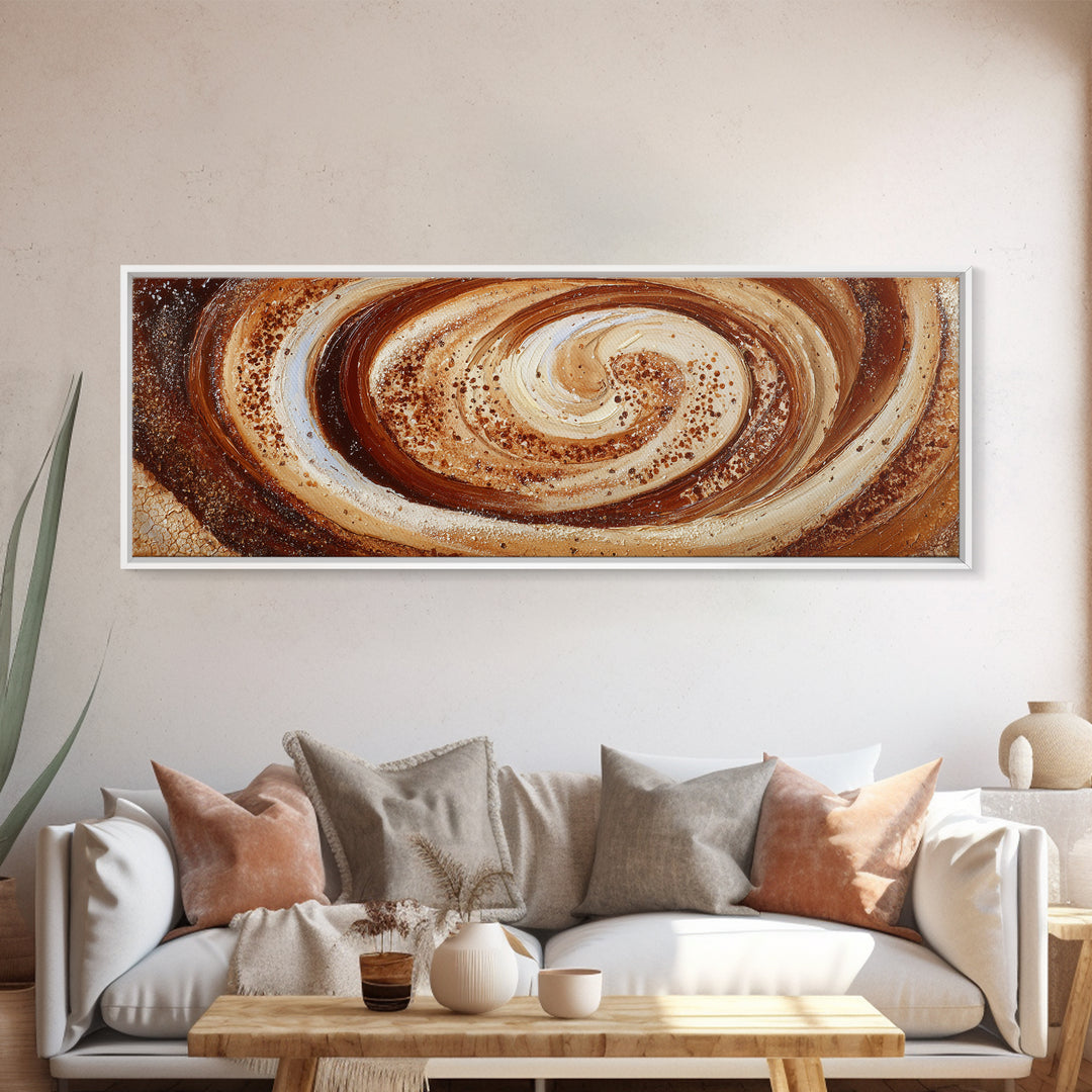 Abstract Brown and Cream Coffee Swirl Canvas Print, Coffee Shop Art, Luxury Decor, Cafe Decor, Abstract Art, Cafe, CSA-3x1-97