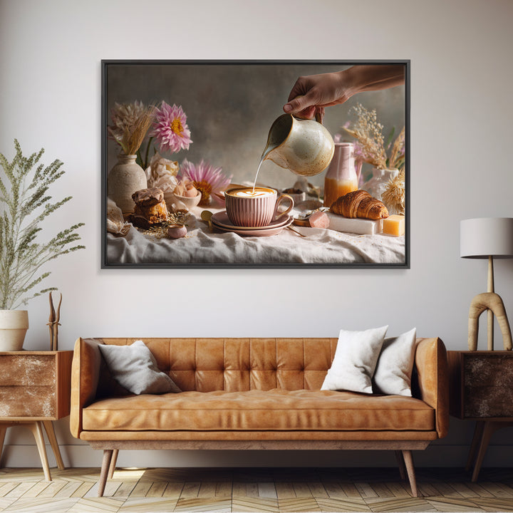Barista Hands Pouring Milk into Espresso Canvas Print, Coffee Shop Art, Bedroom Wall Art, Cafe Decor, Fine Art, Cafe, CSA-3x2-1