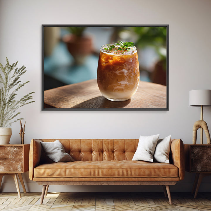 Iced Coffee Glass Framed Canvas Print, Coffee Shop Art, Canvas Print, Cafe Decor, Fine Art, Cafe, Neutral Decor, Modern Decor, CSA-3x2-15