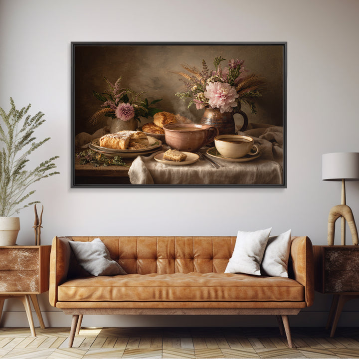 Sunlit Pastry and Coffee Arrangement Framed Canvas Print, Coffee Shop Art, Coffee Art, Cafe Decor, Fine Art, Cafe, CSA-3x2-23