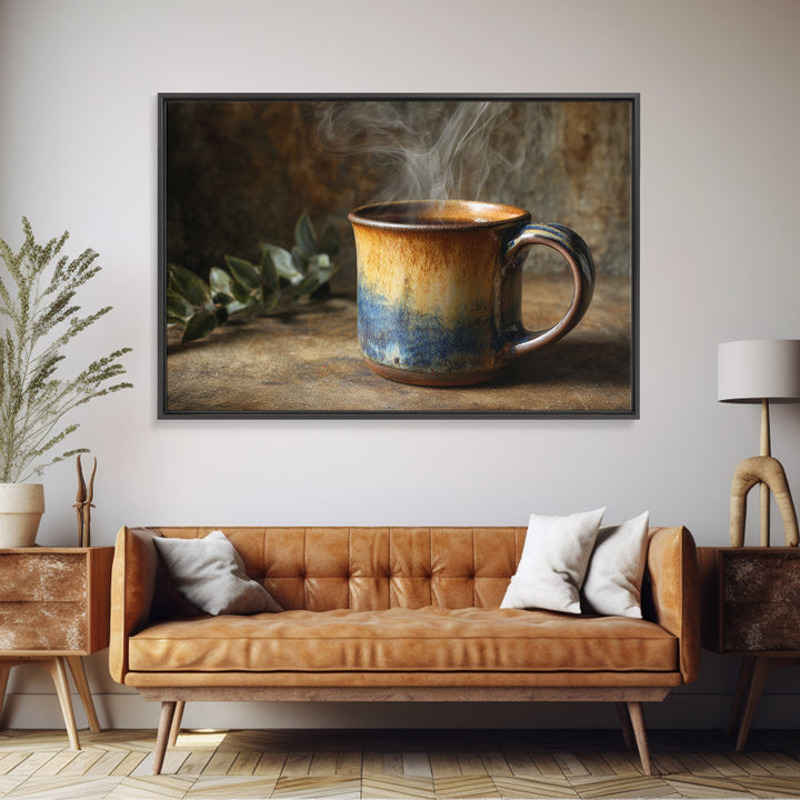 Espresso Cup with Rising Steam and Warm Canvas Print, Coffee Shop Art, Modern Decor, Cafe Decor, Fine Art, Cafe, Wall Decor, CSA-3x2-29