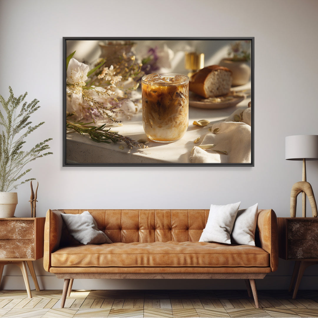 Iced Coffee Glass Framed Canvas Print, Coffee Shop Art, Contemporary Art, Cafe Decor, Cafe, Printable Art, Farmhouse Decor, CSA-3x2-39