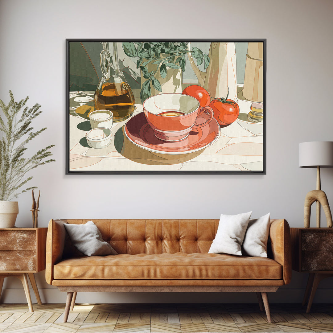 Minimal Line Art of a Cup and Framed Canvas Print, Coffee Shop Art, Bedroom Wall Art, Cafe Decor, Abstract Art, Cafe, CSA-3x2-46