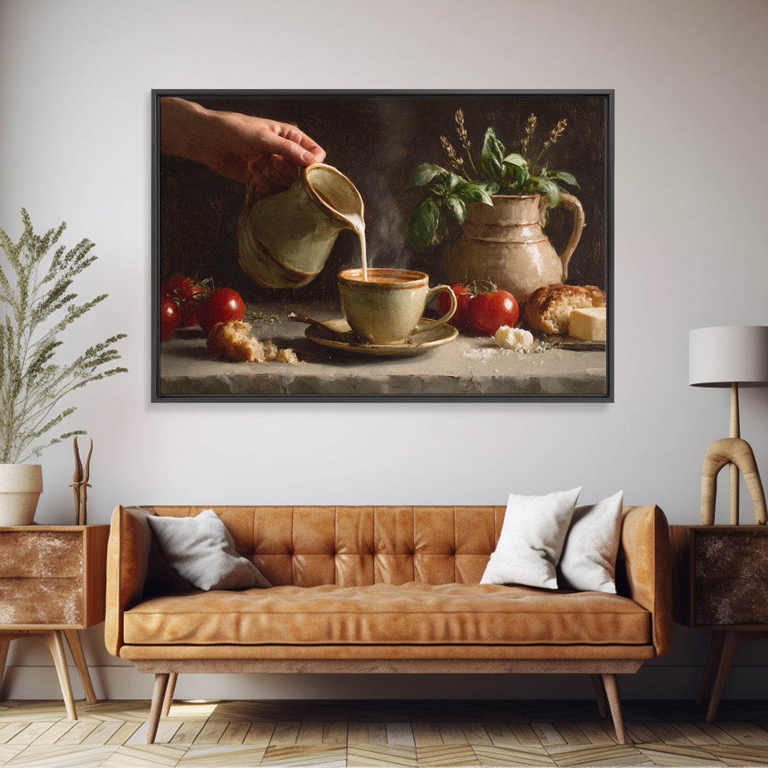 Barista Hands Pouring Milk into Espresso Canvas Print, Coffee Shop Art, Neutral Decor, Cafe Decor, Fine Art, Cafe, Home Decor, CSA-3x2-49