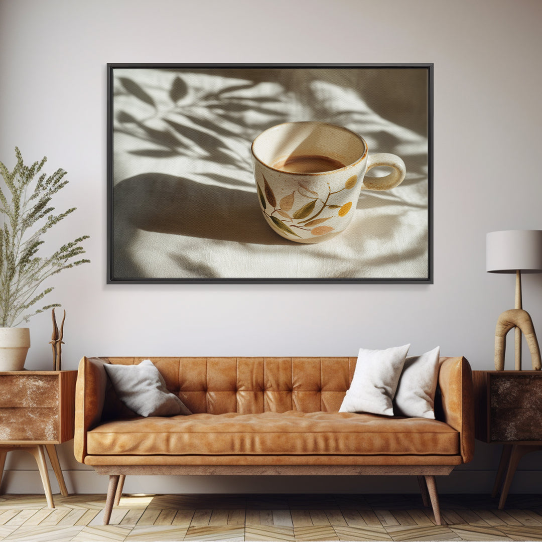 Espresso Cup with Rising Steam and Warm Framed Canvas Print, Coffee Shop Art, Coffee Art, Cafe Decor, Fine Art, Cafe, CSA-3x2-5