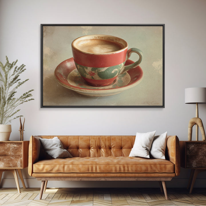 Retro Cafe Poster Coffee Cup Graphic Framed Canvas Print, Coffee Shop Art, Digital Wall Art, Cafe Decor, Fine Art, Cafe, CSA-3x2-59