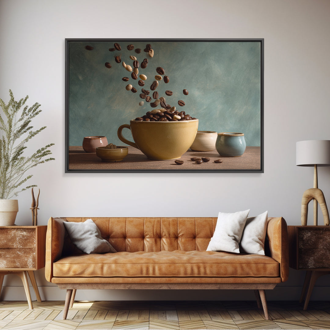 Roasted Beans Falling Through Dark Space Canvas Print, Coffee Shop Art, Contemporary Art, Cafe Decor, Fine Art, Cafe, CSA-3x2-72