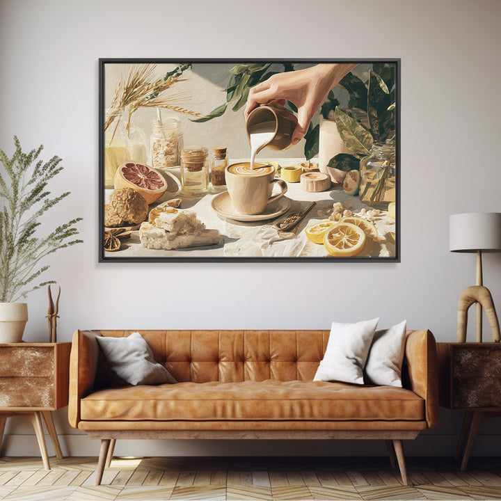 Barista Hands Pouring Milk into Espresso Canvas Print, Coffee Shop Art, Neutral Decor, Cafe Decor, Fine Art, Cafe, Home Decor, CSA-3x2-73