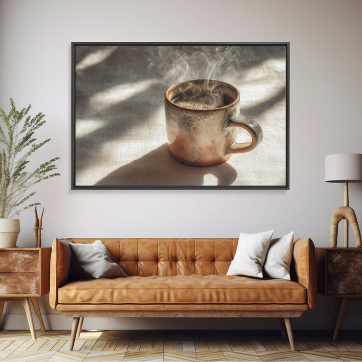 Espresso Cup with Rising Steam and Warm Framed Canvas Print, Coffee Shop Art, Room Decor, Cafe Decor, Fine Art, Cafe, CSA-3x2-77