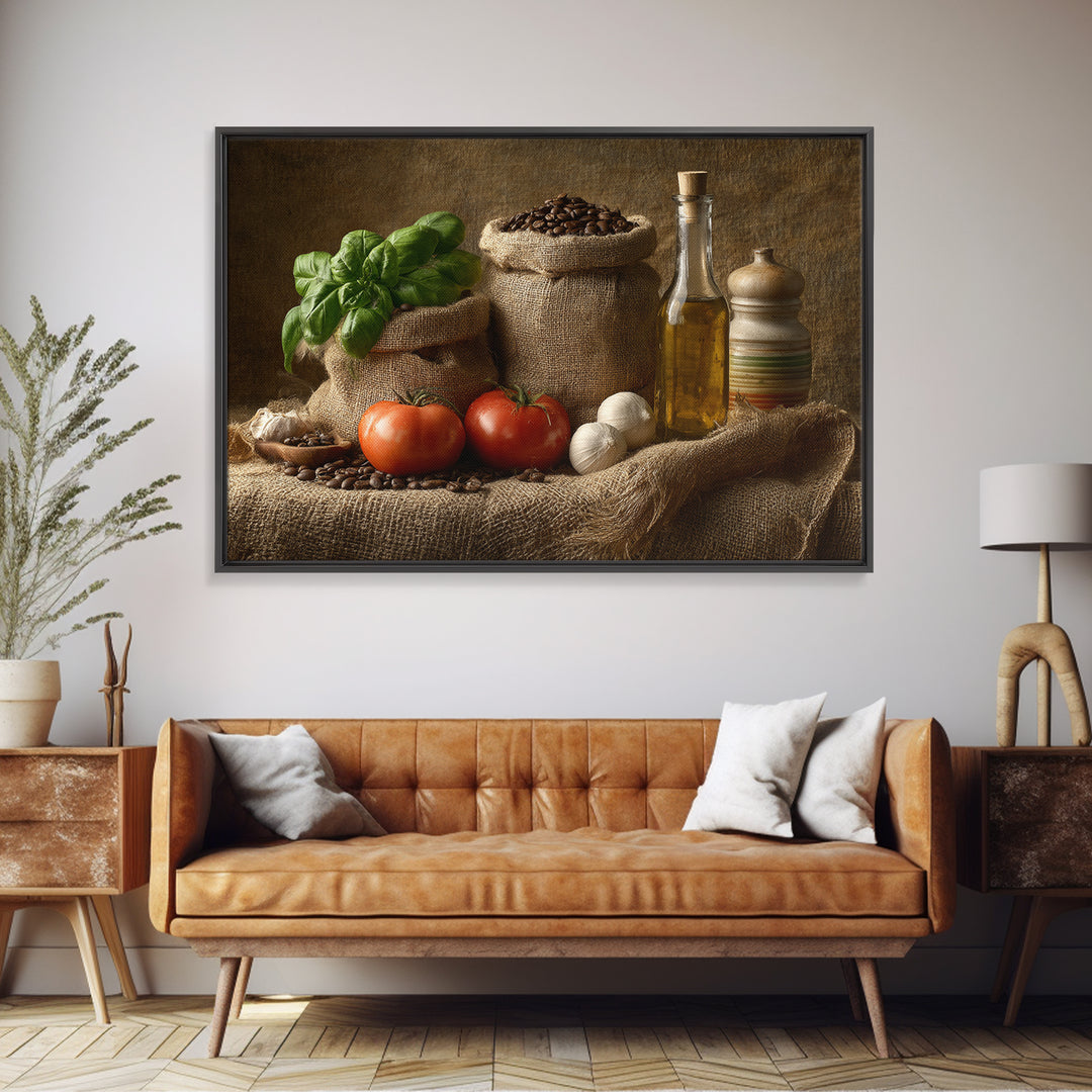 Coffee Beans and Burlap Sack Still Life Framed Canvas Print, Coffee Shop Art, Food Art, Cafe Decor, Fine Art, Cafe, CSA-3x2-78