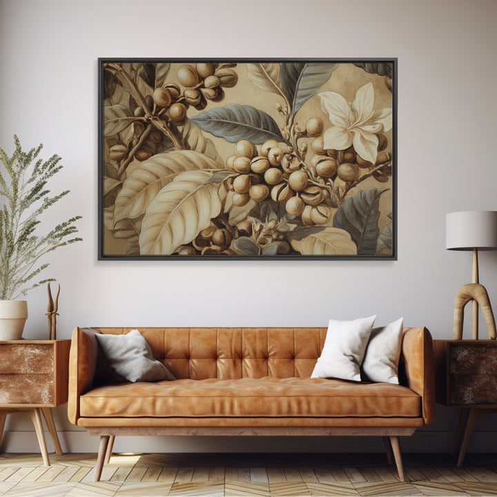 Coffee Bean Pattern Framed Canvas Print, Coffee Shop Art, Kitchen Gift, Cafe Decor, Oil Painting, Cafe, Coffee Art, Food Art, CSA-3x2-91
