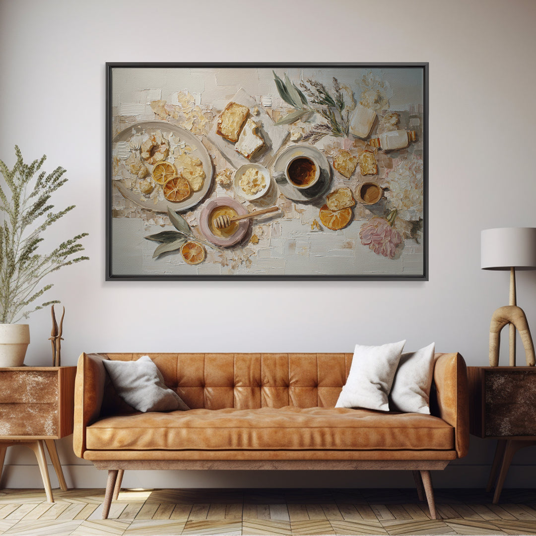 Sunlit Pastry and Coffee Arrangement Framed Canvas Print, Coffee Shop Art, Gothic Home Decor, Cafe Decor, Fine Art, Cafe, CSA-3x2-95