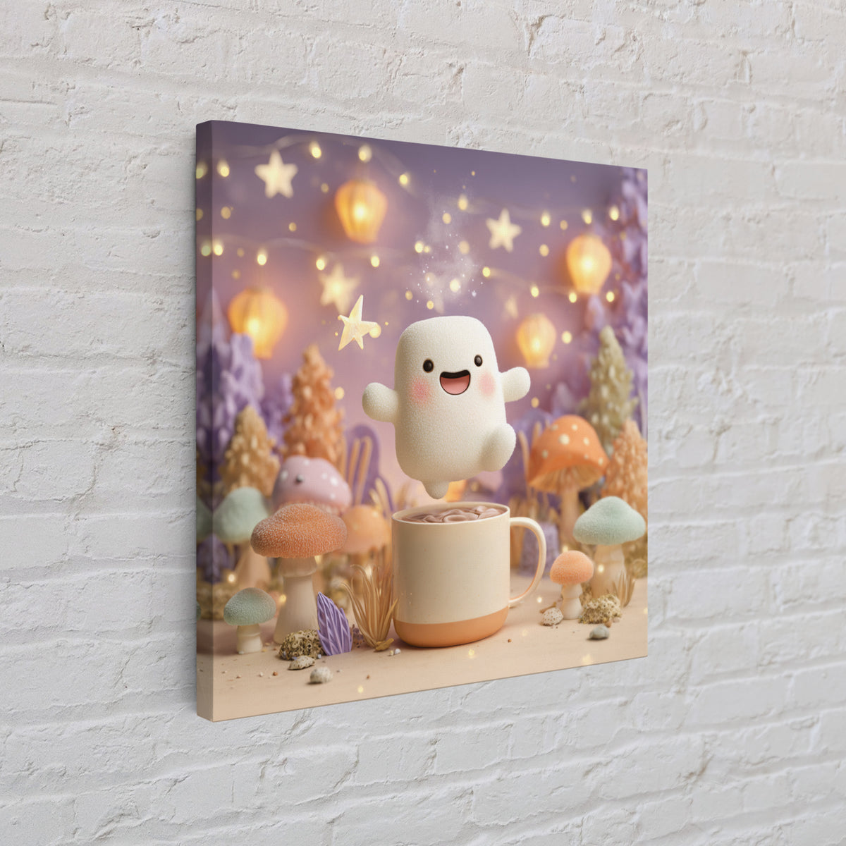 The Marshmallow Ghost, Cute Halloween Wall Art, Square Wall Art, Framed Canvas Print, Halloween Kids Decor, Whimsical Wall Art