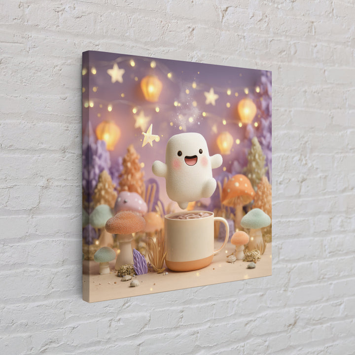 The Marshmallow Ghost, Cute Halloween Wall Art, Square Wall Art, Framed Canvas Print, Halloween Kids Decor, Whimsical Wall Art