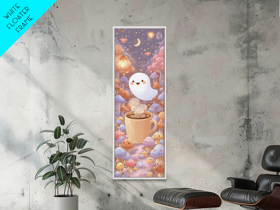 The Marshmallow Ghost, Cute Spooky Wall Art, Tall Narrow Wall Art, Framed Canvas Print, Halloween Kids Decor, Whimsical Wall Art