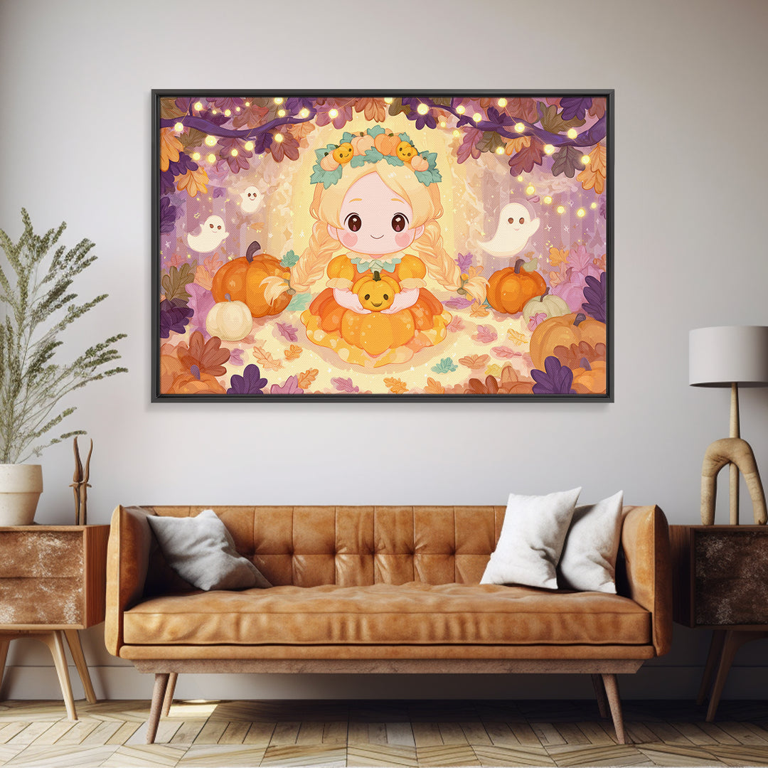 The Pumpkin Princess, Whimsical Halloween Art, Landscape Wall Art, Canvas Print, Halloween Kids Decor, Whimsical Wall Art, Horror Wall Art