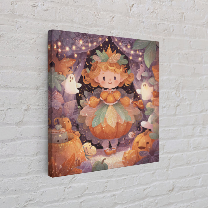 The Pumpkin Princess, Storybook Halloween Art, Square Wall Art, Canvas Print, Halloween Kids Decor, Whimsical Wall Art