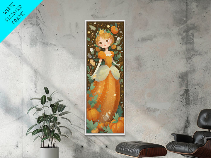 The Pumpkin Princess, Kids Halloween Decor, Tall Narrow Wall Art, Framed Canvas Print, Halloween Kids Decor, Whimsical Wall Art